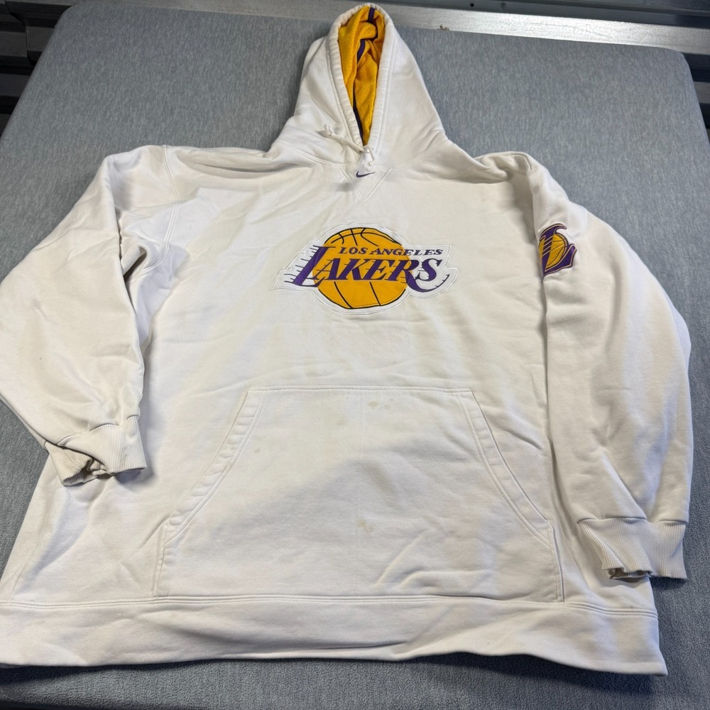 Nike Hoodie Men‎ 3XL White Los Angeles Lakers Team Center Logo Pullover Fleece